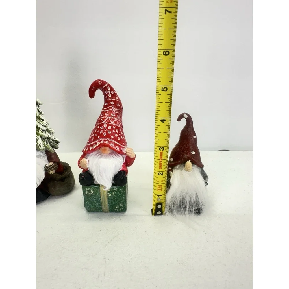 Christmas Gnome Figurines Set of 3 Resin Holiday Decor Tree Hat JOY Gift